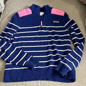 Vineyard Vines Navy and Pink Quarter-Zip Shepshirt